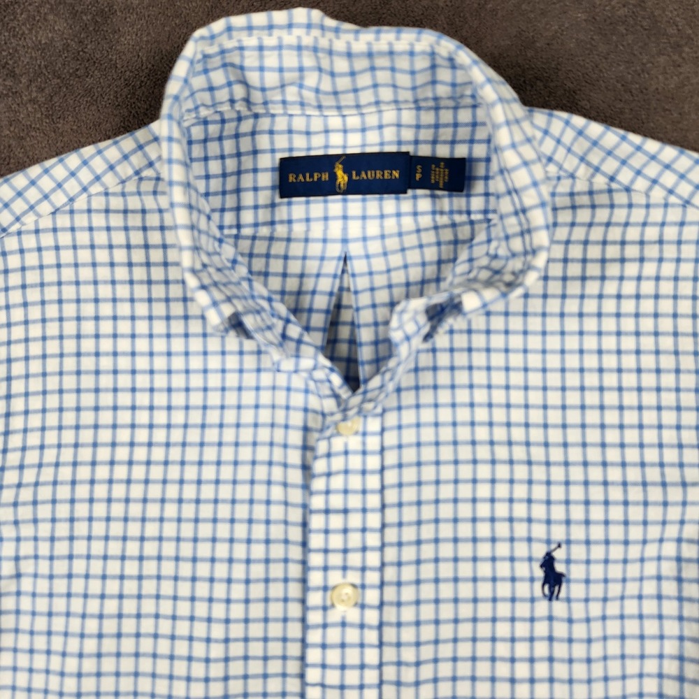 Ralph Lauren Shirt Men Small Blue White Check Long Sleeve Cotton Button Down
